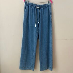 Jane Delancey Blue Denim Knit Wide Leg Pants Womens m Drawstring High Rise New